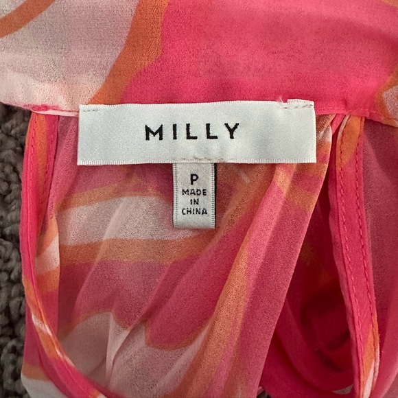 Milly Pink Orange Pleated Halter Blouse Silk Resort Vacation Luxe Top Size P - Picture 8 of 9